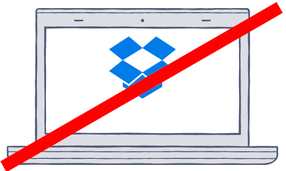 Screenshot of the Dropbox logo with a diagonal red line over it