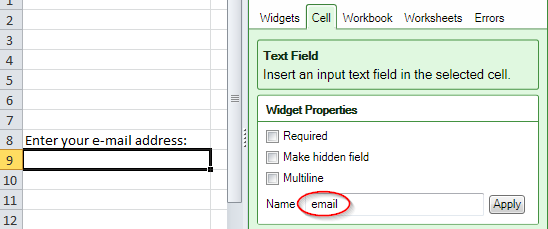 Screenshot of a text field with the reserved name "email"